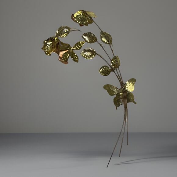 Vintage Brass Copper Rose Wall Art Sculpture 19" with Butterfly Floral Metal MCM - Picture 5 of 6